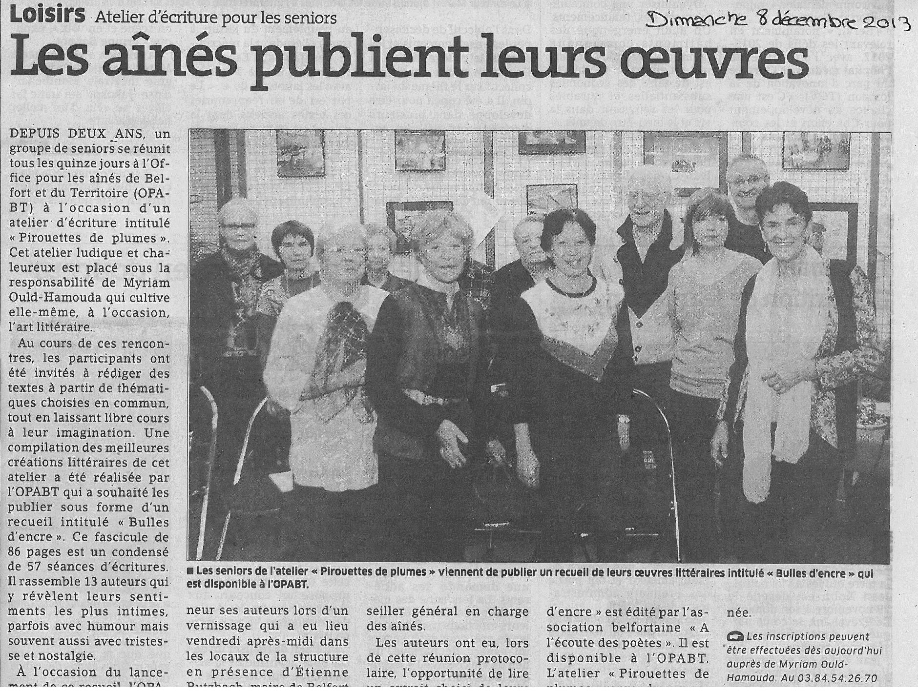 "Les aînés publient leurs oeuvres" - Est Républicain 08/12/2013