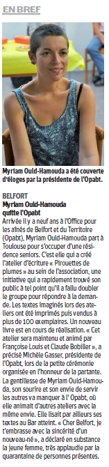 Myriam Ould-Hamouda quitte l'OPABT - Est Républicain 25/09/2018